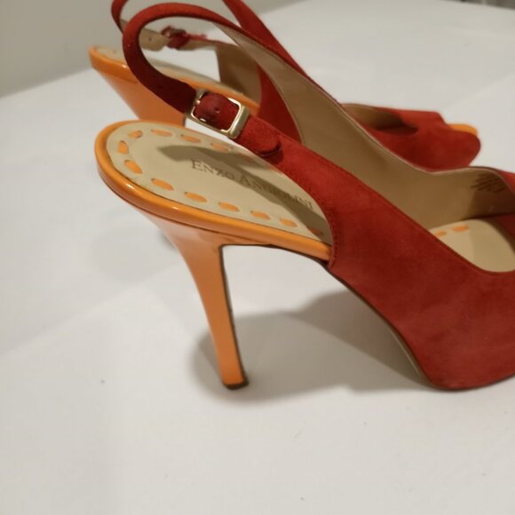 ENZO ANGIOLINI PLATFORM PUMPS IN TWO TONE ORANGE SUEDE WOMENS SIZE 10M - Picture 5 of 10